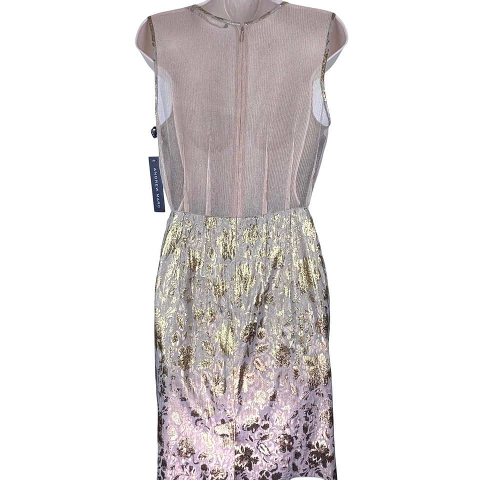 Vestido de cóctel Andrew Marc dorado brocado malla seda sin mangas para mujer talla 6 nuevo con etiquetas Foto 4 de 4