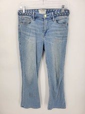 Frame Le Crop Mini Boot Jeans Womens 26 Light Wash Braided Waistband Blue Denim