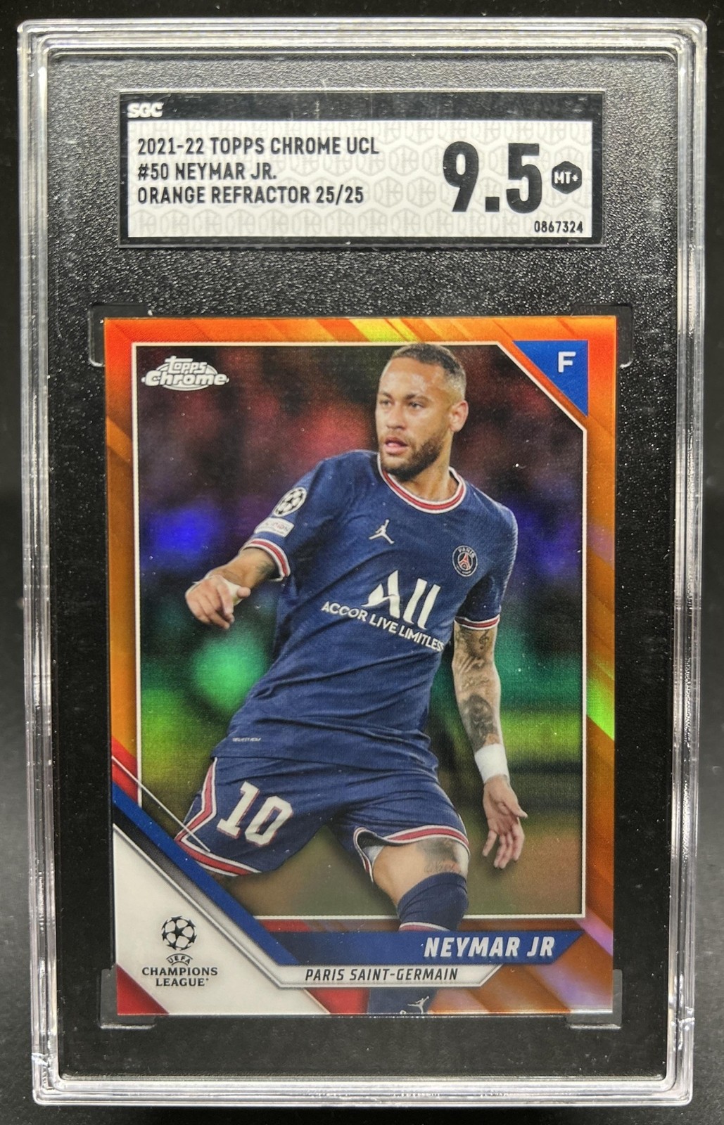 2021 Topps Chrome UEFA Neymar Jr Orange Refractor #/25 PSG SGC 9.5