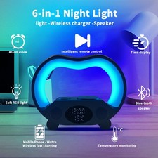 New 6-in-1 Smart LED Lamp Bluetooth Speaker Wireless Charger Night Light