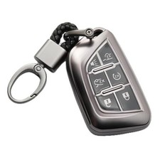 for Cadillac Key Fob Cover with Keychain Accessories 6 Buttons Key Case Grey