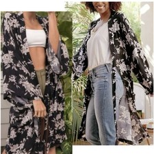 Spiritual Gangster Maya Kimono One Size Black White Floral Robe Cover Up