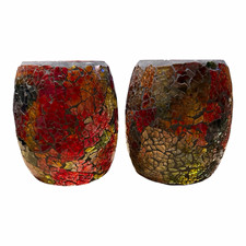 Set of 2 Mosaic Glass Votive/Tea Light Candle Holders, Freestanding Round