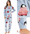Ladies TU Christmas Pyjamas Soft Velour Cuffed Xmas Penguin Santa Pjs Set 12-14