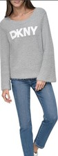 DKNY Women's Metallic Sweater. Storm Heather Grey, White. Size Large. NWT