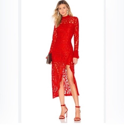 ALEXIS Fala Lace Midi Dress in Red Lace Midi Size Small NWT