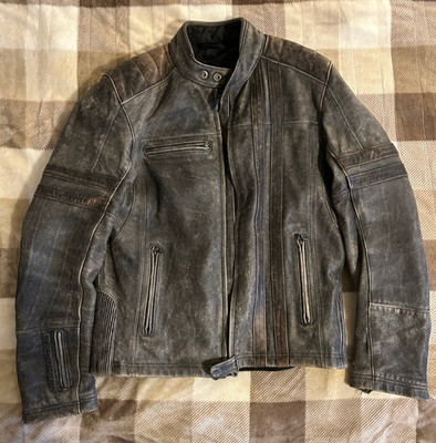 Cafe-Style Motorcycle jacket, Brown leather, Men's Medium
