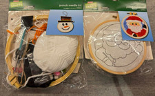 Lot of 2 Christmas Ornament Punch Needle Kit - Top Hat Snowman  Santa Claus