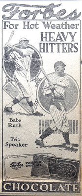 1920 Ohio Sports Page - Rare Babe Ruth & Tris Speaker Forbes Chocolate Ad
