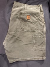 Vintage Carhartt Leather Tag 09/14 MOS Carpenter Shorts Size 40 Olive Green