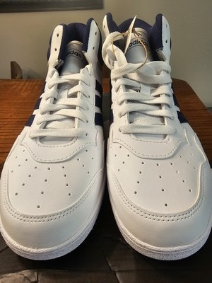 Adidas Hoops 4.0 Mid Mens White Navy Blue Basketball Sneakers JQ9995