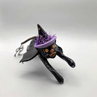 Flying Black Cat Halloween Ornament Primitive Bombay Company
