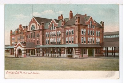 1901-07 Concord NH's Impressive 4-story Railroad Station ans Train Shed Postcard