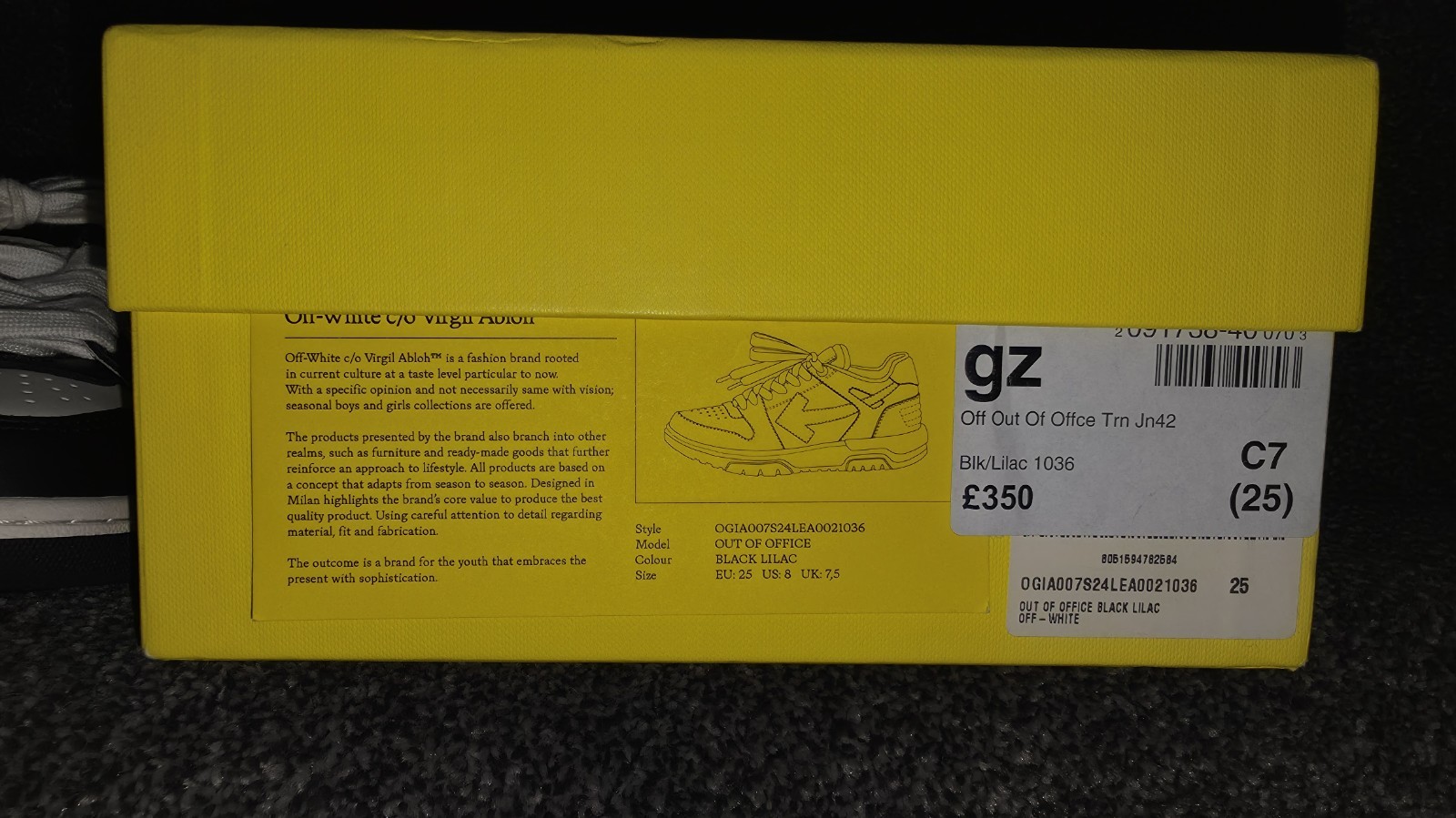 Off White Kids Out Of Office Trainers EU25 UK7.5 Black Lilac Box Zip Tie image 9
