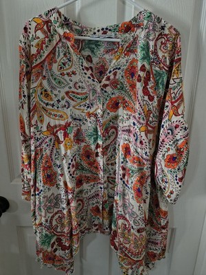 Grand & Greene Button Up Top Size 2X P2P 28 LENGTH 31 3/4 Sleeve Multicolor 