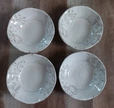 Nicole Miller Melamine Bowls 7" Cream Beige Floral Crackle Cereal Set of 4