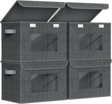 4PC Fabric Foldable Storage Boxes with Lids, Large Stackable Storage Bins-Closet
