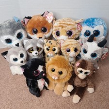 Lot Of 12 Ty Beanie Baby Boo Cat Fox Lion Cheetah Skunk Raccoon Goat Plushies