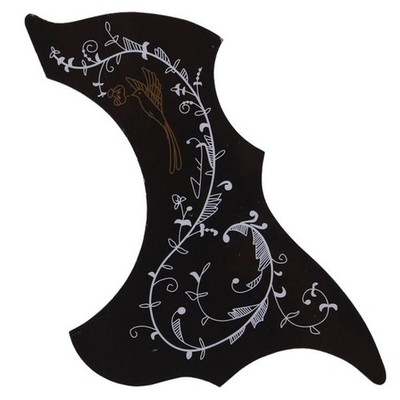 Schwarze Blume und Vogel Gitarre Schlagbrett Dekorative Selbstviskose Aufkleber5747