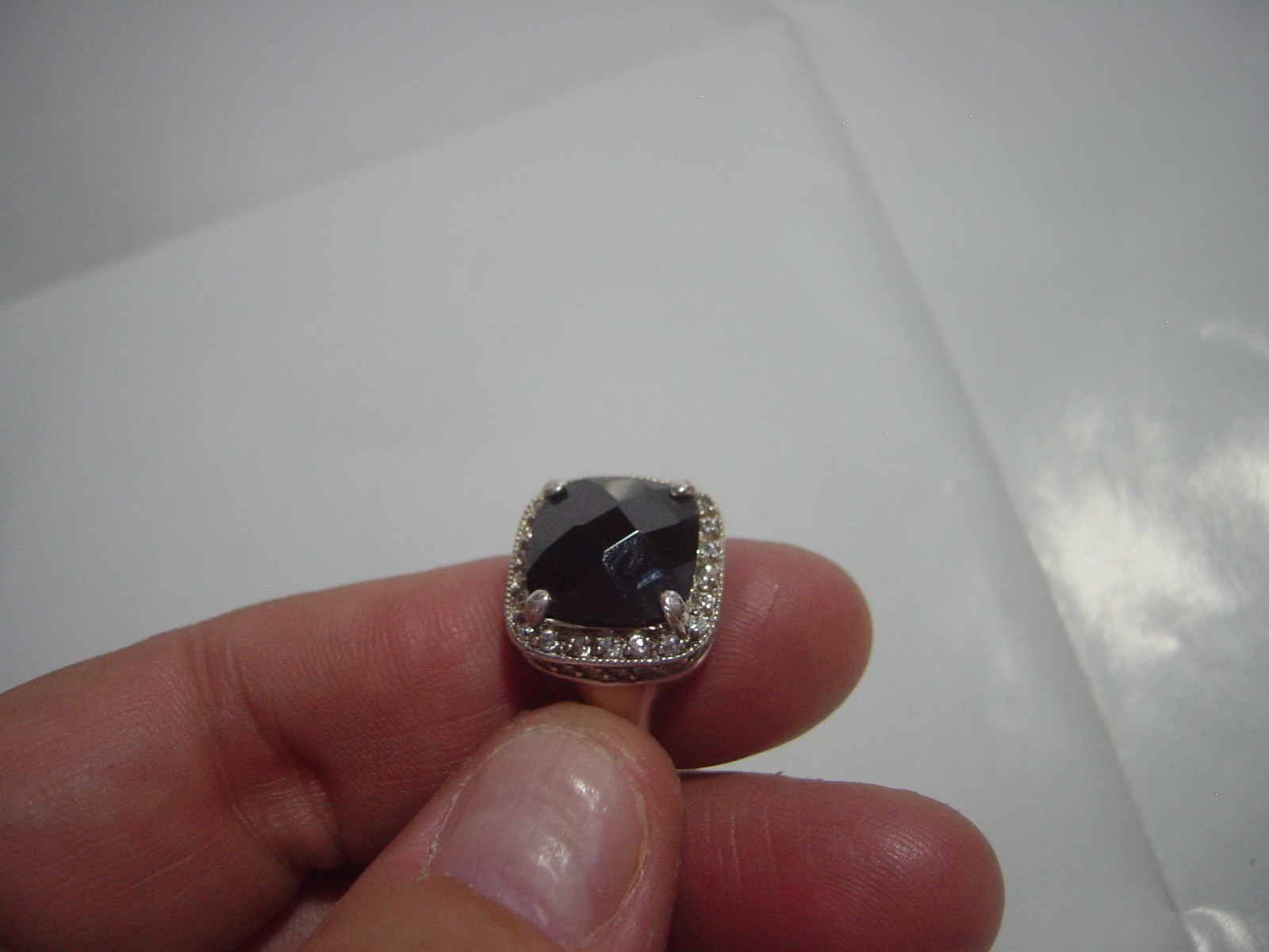 VINTAGE SOLID THICK SILVER RING-SPARKLING BLACK &… - image 11