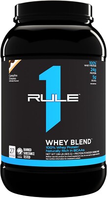 Rule1 R1 Whey Blend Campfire Smores 905g / 27 serv 04/26 + Samples