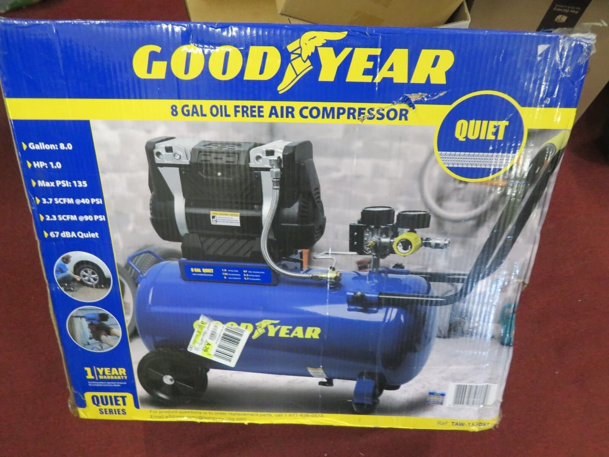 Goodyear 8 Gallon Quiet Oil Free Air Portable Compressor w Handle