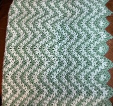 Baby Blanket Gender Neutral Handmade Chevron Pattern Scalloped Edging Beautiful