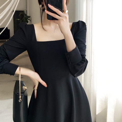 short long sleeve black dress