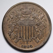 1864 Two Cent Piece Choice Au E225 Jlt 1864 Two Cent Piece Choice Au E225 Jlt