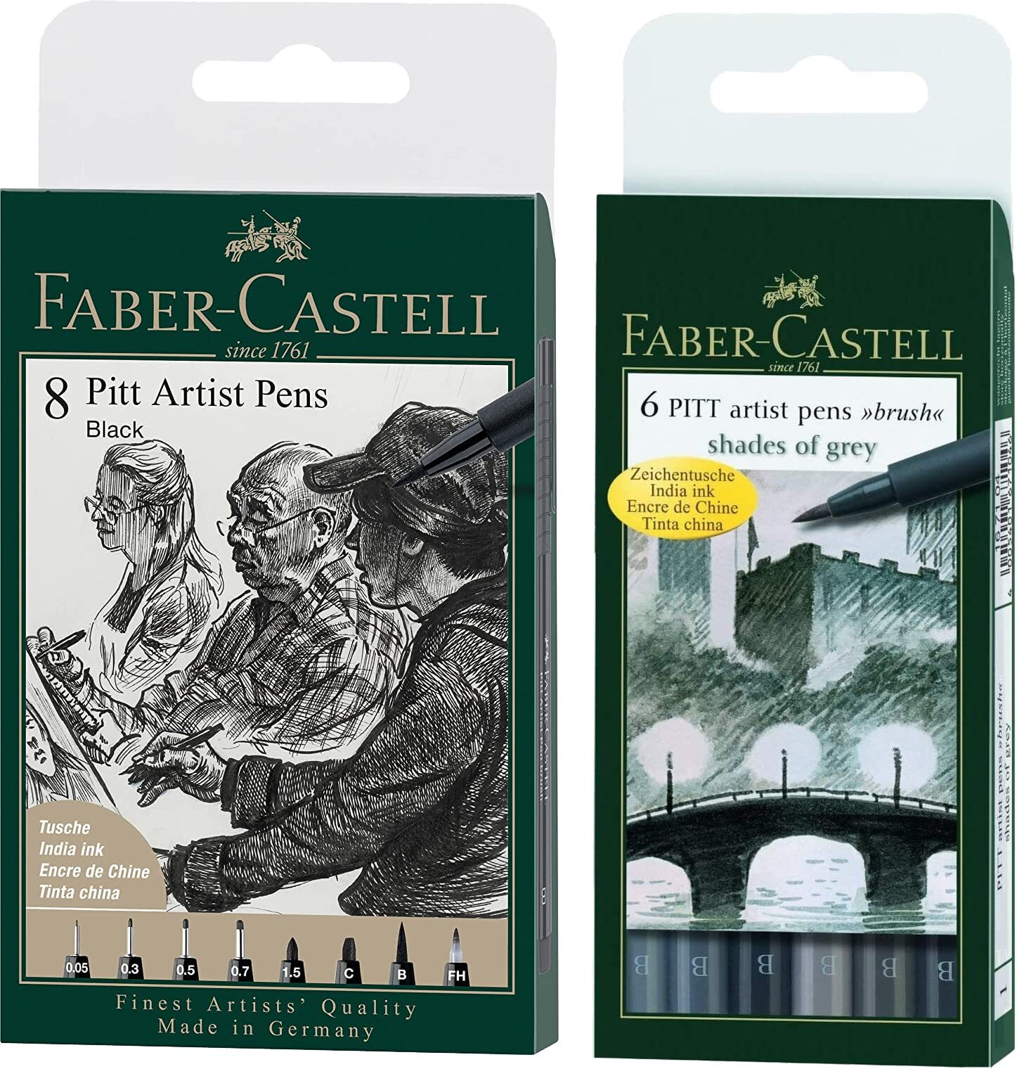 Faber-Castell Art & Graphic Pitt Artist Pen India Ink Pen, Black, Wallet Of 8, F