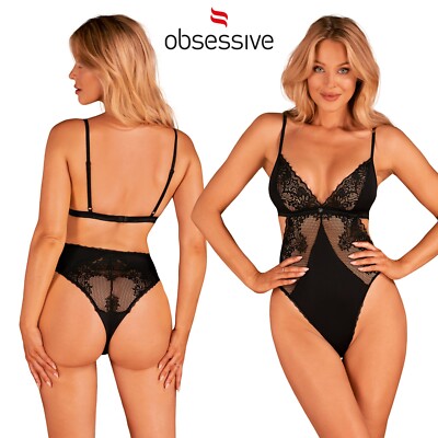 Obsessive Black Maderris Teddy XS/S/M/L/2XL Black Lace Open Back Bodysuit