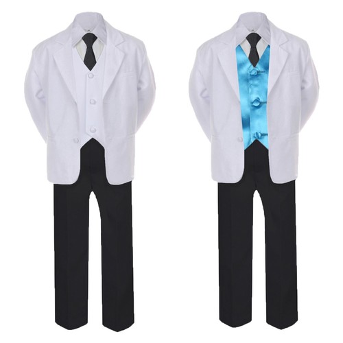 6pc Boy Formal Necktie Black White Suits Satin Color Vest Baby Toddler sz Sm-8 - Picture 23 of 25