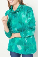 Isaac Mizrahi Live SOHO French Terry Funnel Neck Pullover GreenTieDye