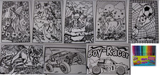 Velvet colouring cards, 8 art pictures &    Now With  = 16 fibre / felt pens