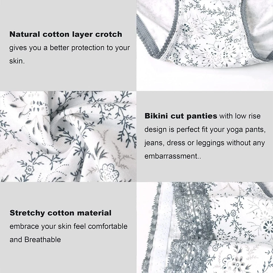 Paquete de 6 bragas hipster suaves cintura baja Feelup bambú calzoncillos ribete de encaje XL Foto 4 de 4