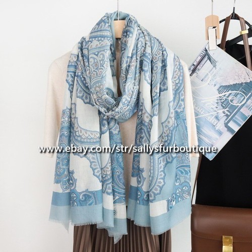 Sallys Cashmere Ring Scarf Wrap Shawl Paisley Print Thin Soft Delicate 78"*39" - Picture 4 of 35