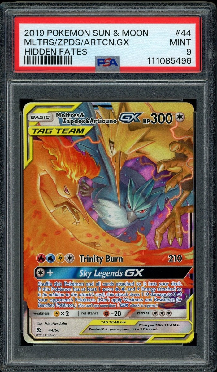 Pokemon PSA 9 Moltres & Zapdos & Articuno GX 44/68 Hidden Fates
