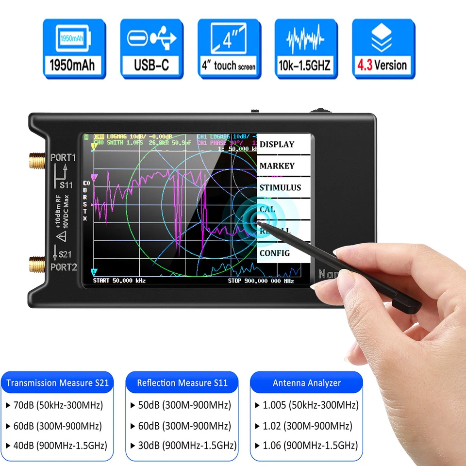 SeeSii 4inch 10KHz-1.5GHz Touchscreen VHF UHF Nanovna-h4 Vector Network Analyzer - Bild 2 von 4