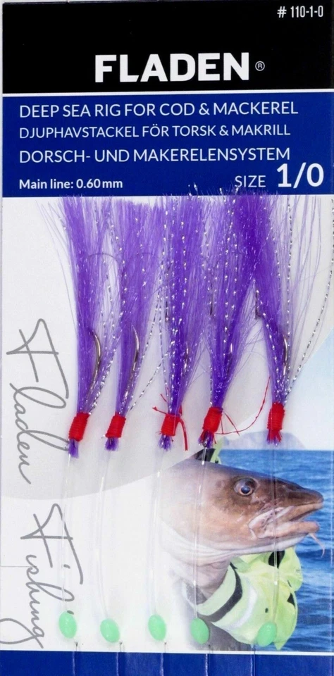  6 paquetes plataforma de plumas de caballa plana 5 anzuelos tamaño 1/0 pesca bacalao lubina Daylite Foto 2 de 3