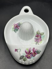 Vintage White Porcelain Citrus Juicer Strainer Hanging Hand Painted Florals