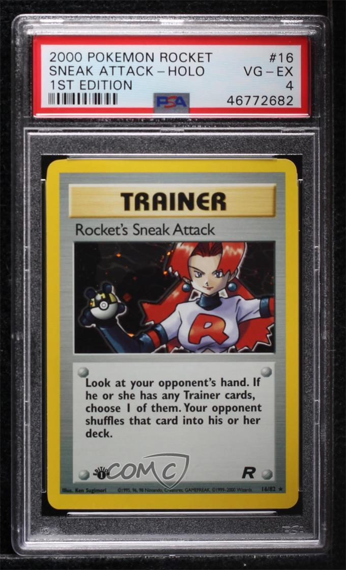 2000 Pokemon Team Rocket 1st Edition Rocket's Sneak Attack Holo #16 PSA 4 0hw3