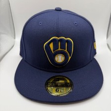 New Era 59Fifty Milwaukee Brewers Classic Blue/Gold Fitted Hat Size 6 7/8