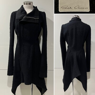 RICK OWENS $2500 Black Naska Wool/Mohair Mix Boucle Zip Jacket 42IT/10Aus-UK/6US