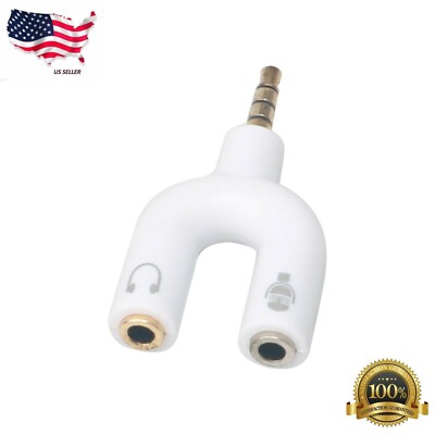 3.5mm Stereo Splitter Audio to Mic & Headset Jack Plug Adapter For iPhone Phone