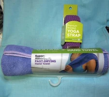 Gaiam Yoga Absorbent Hand Towel Blue 20" x 30" Gaiam Yoga Strap Both NEW Unused