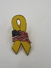 NEW Mitchell Proffitt 1" Yellow Ribbon & American Flag Lapel Hat Pin