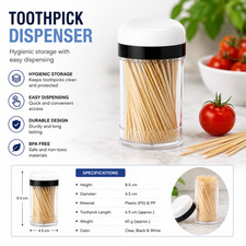 Wooden Toothpicks in Portable Dispenser Case Kitchen Dining Picks