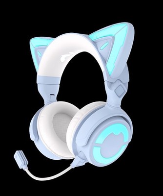 YOWU Cat Ear Headphones 4 Baby Blue with LED Lights + Full Set