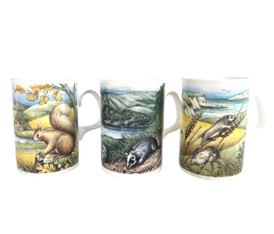 Lot of 3 Vintage Animal Tea Coffee Mugs Duchess Bone China England Scenic
