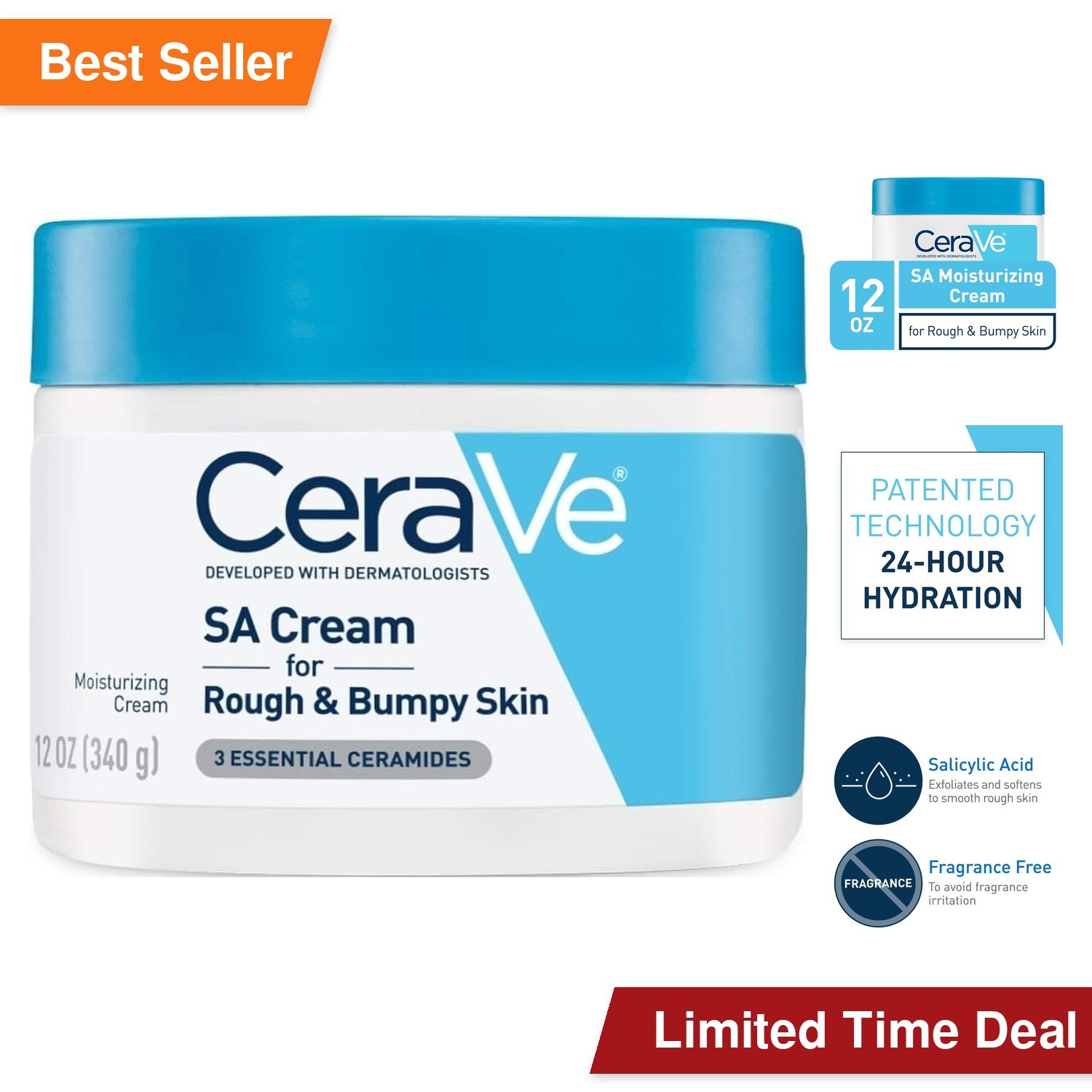 CeraVe SA Moisturizing Cream, Exfoliates and Softens Rough Skin, 12oz